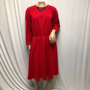 Diversity Red Black Polka Dot Dress Womens Size 10P Knit Long Sleeve Church